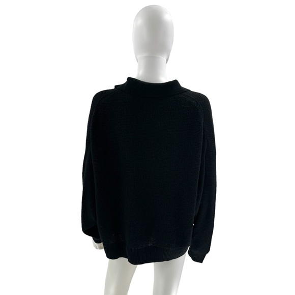 Quince | NEW Baby Alpaca-Wool Waffle Stitch Polo Sweater in Black Size XL - Picture 7 of 11